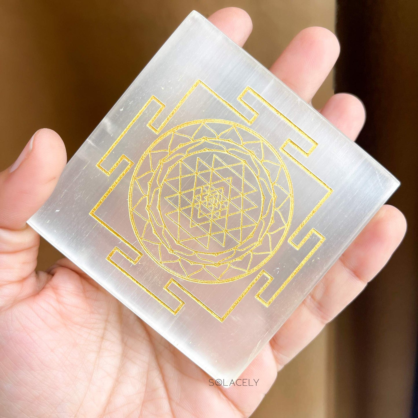 Selenite Plate With Shree Yantra