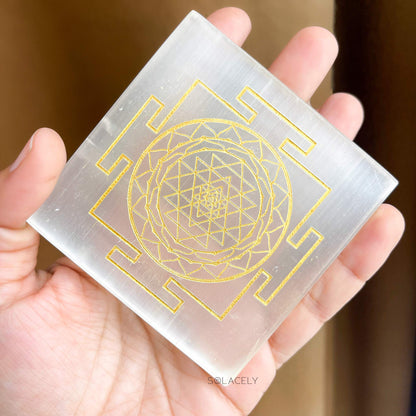 Selenite Plate With Shree Yantra