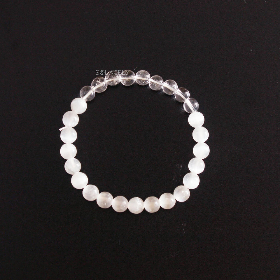 Selenite And Clear Quartz Bracelet - 6mm Beads