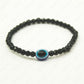 Faceted Black Tourmaline with Evil Eye Bracelet - 4mm Beads