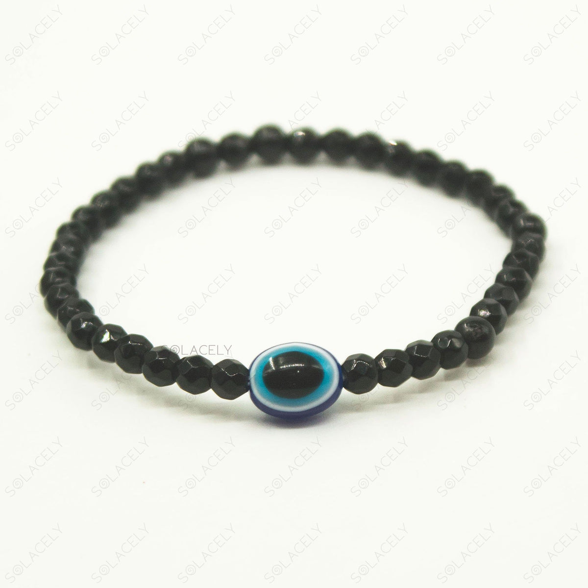 Faceted Black Tourmaline & Evil Eye Bracelet