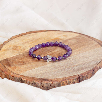Amethyst Bracelet Butterfly Charm-6mm Beads
