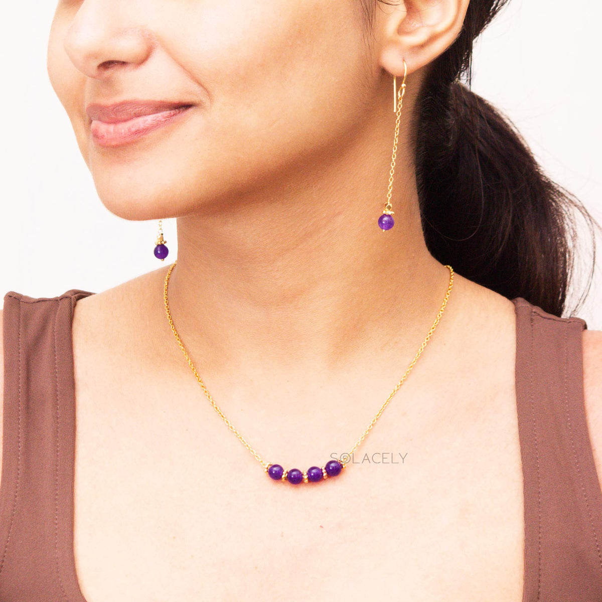 Amethyst Gold-Plated Necklace and Earring Set