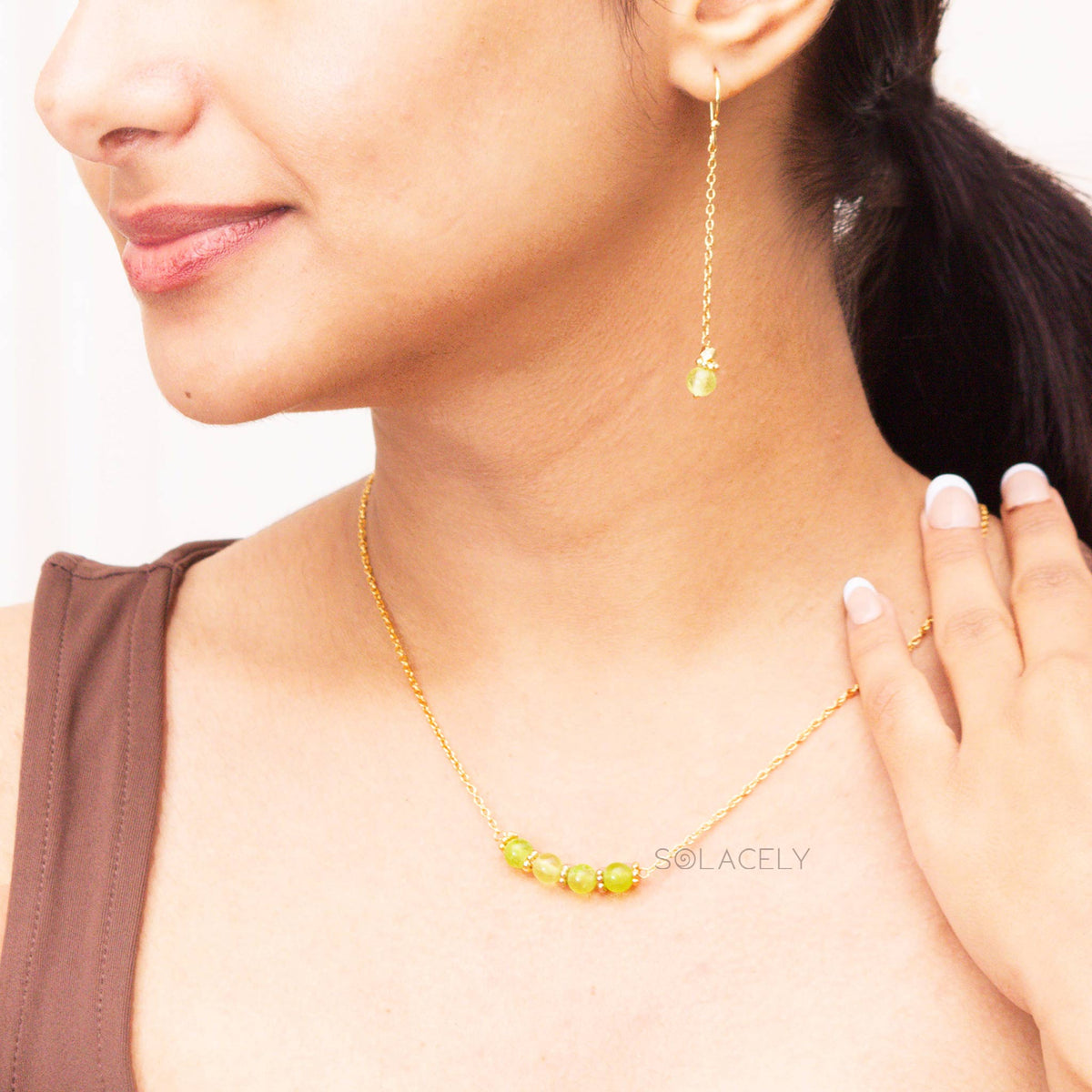 Peridot Gold-Plated Necklace and Earring Set