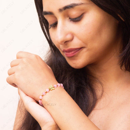 Rose Quartz Bracelet With Golden Butterfly Charm - 6mm Beads