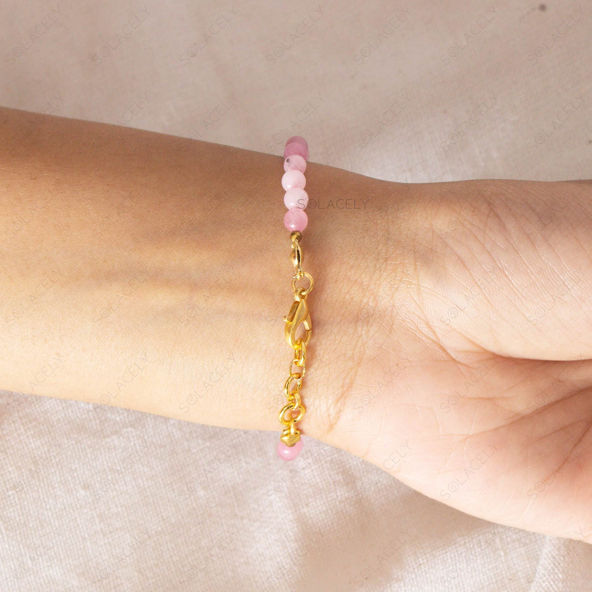 Rose Quartz Beaded Bracelet - Adjustable
