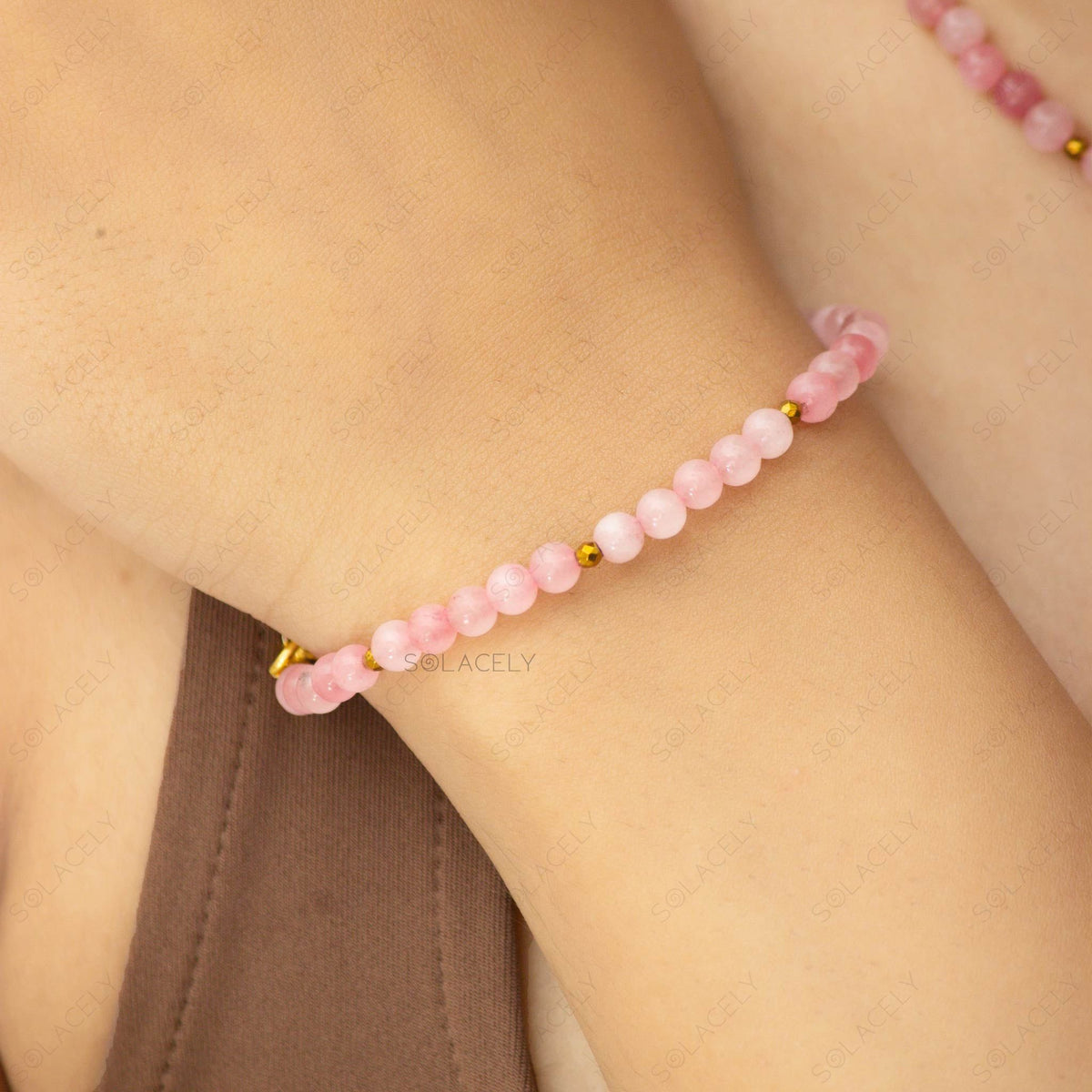 Rose Quartz Beaded Bracelet - Adjustable