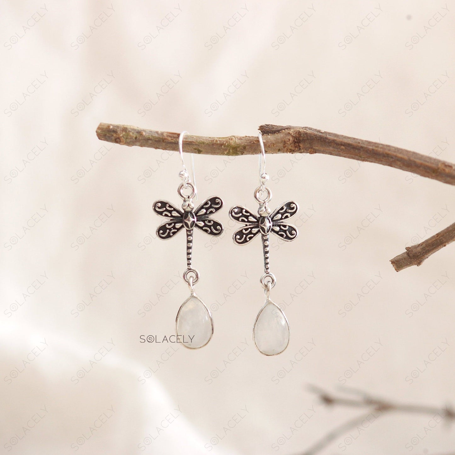 Dragonfly Sterling Silver Oxidized Crystal Earrings