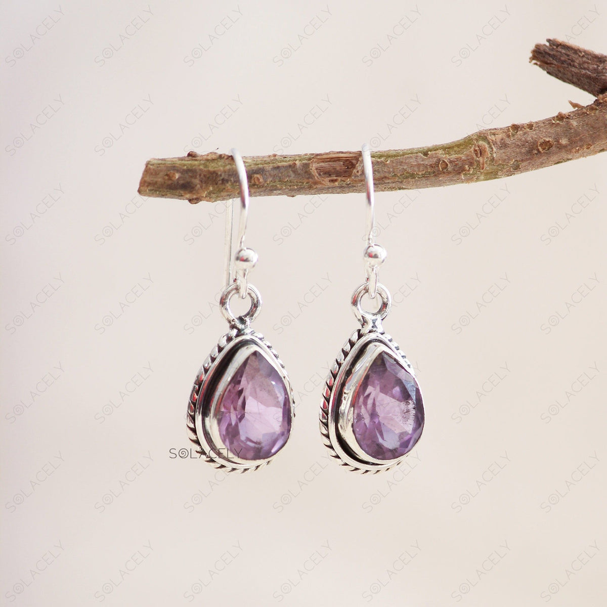 Sterling Silver Amethyst Stone Crystal Earrings