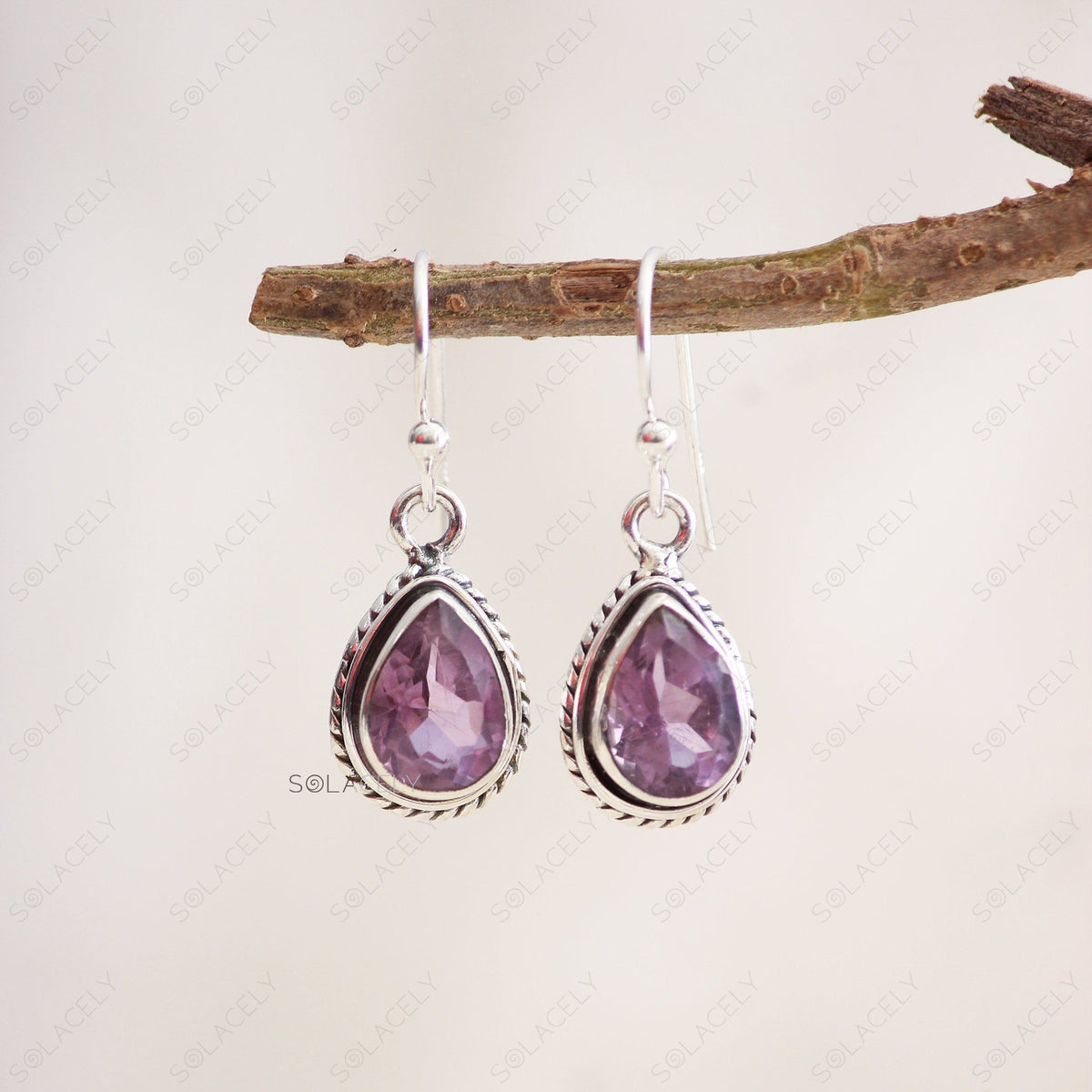 Sterling Silver Amethyst Crystal Earrings