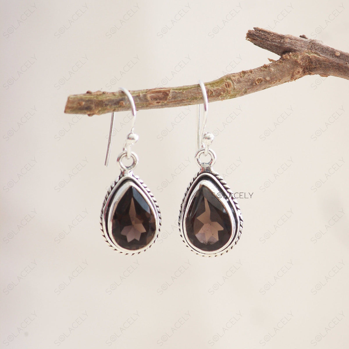 Sterling Silver Smoky Quartz Crystal Earrings