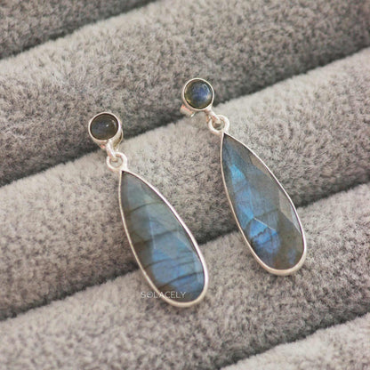 Labradorite Crystal Faceted Pear Shape Earrings