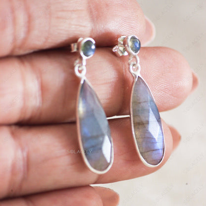 Faceted Pear Shape Labradorite Crystal Earrings