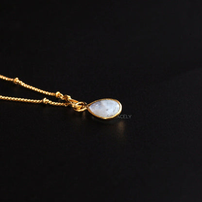Rainbow Moonstone Pear Shape Sterling Silver Gold Plated Necklace