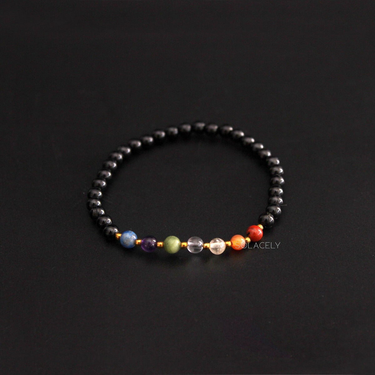 Seven Chakra Bracelet with Black Tourmaline