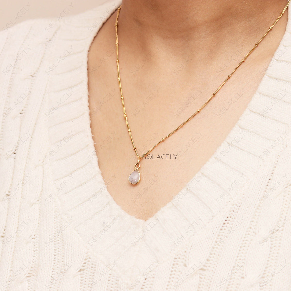 Rainbow Moonstone Pear Necklace