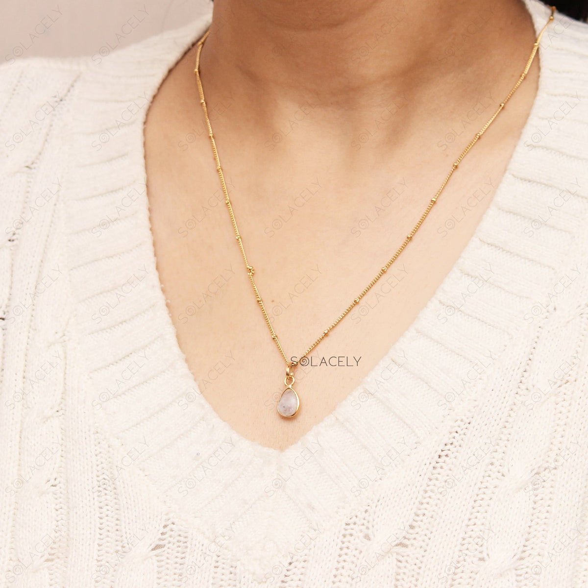 Rainbow Moonstone Pear Necklace