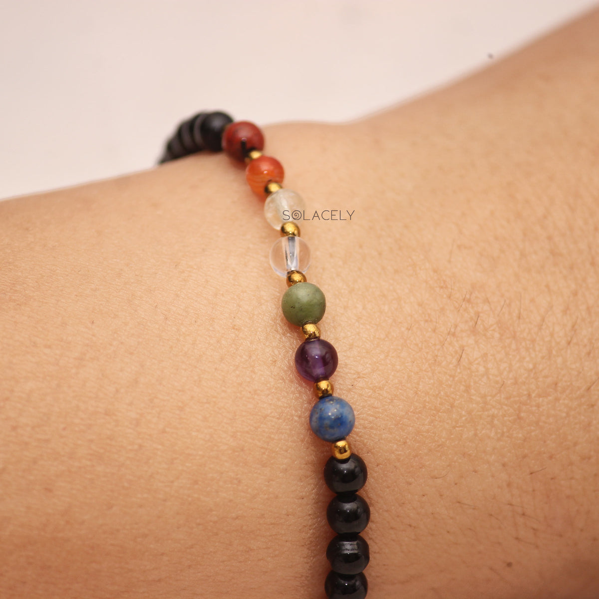 Seven Chakra Bracelet with Black Tourmaline