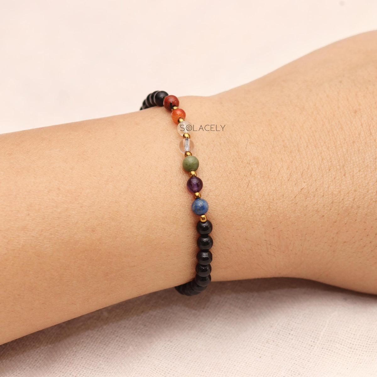 Seven Chakra Bracelet with Black Tourmaline