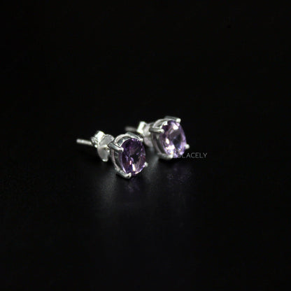 Dainty Amethyst Sterling Silver Stud Earrings
