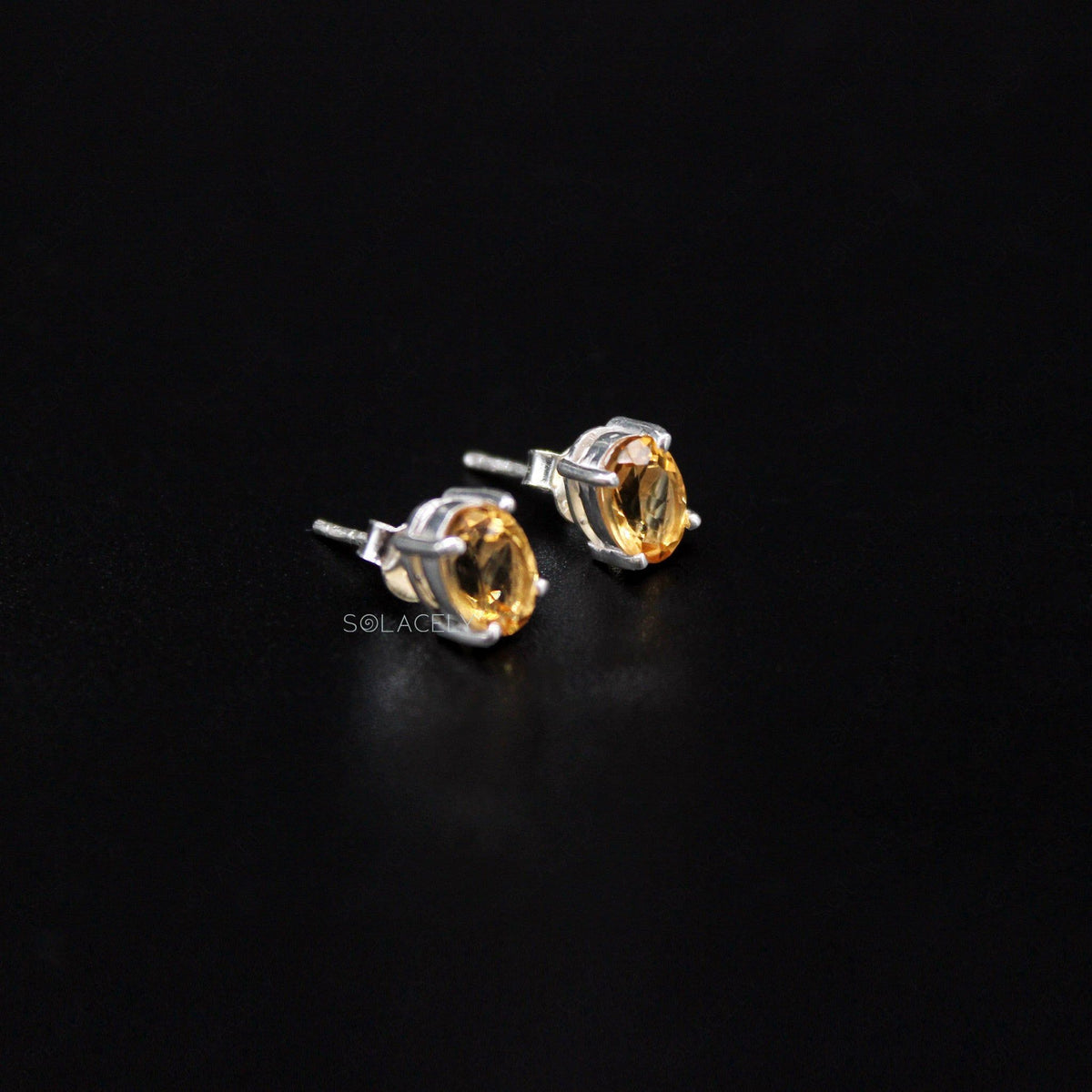 Dainty Citrine Sterling Silver Stud Earrings