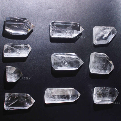 Polished clear quartz points collection