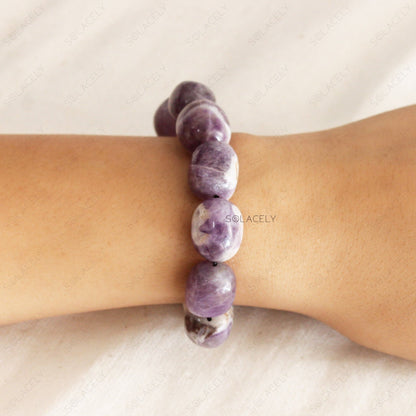 Amethyst Tumble Crystal Bracelet on wrist - Solacely