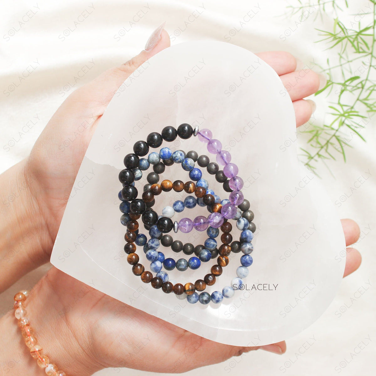 Selenite Heart Bowl with bracelet