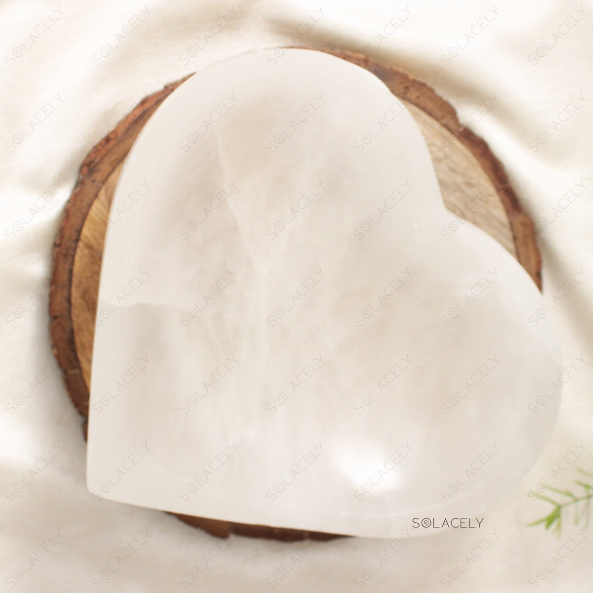 Selenite Heart Bowl on wooden base