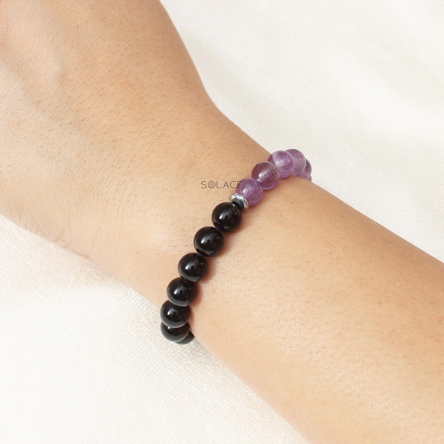 Amethyst and Black Tourmaline - 8mm Beads
