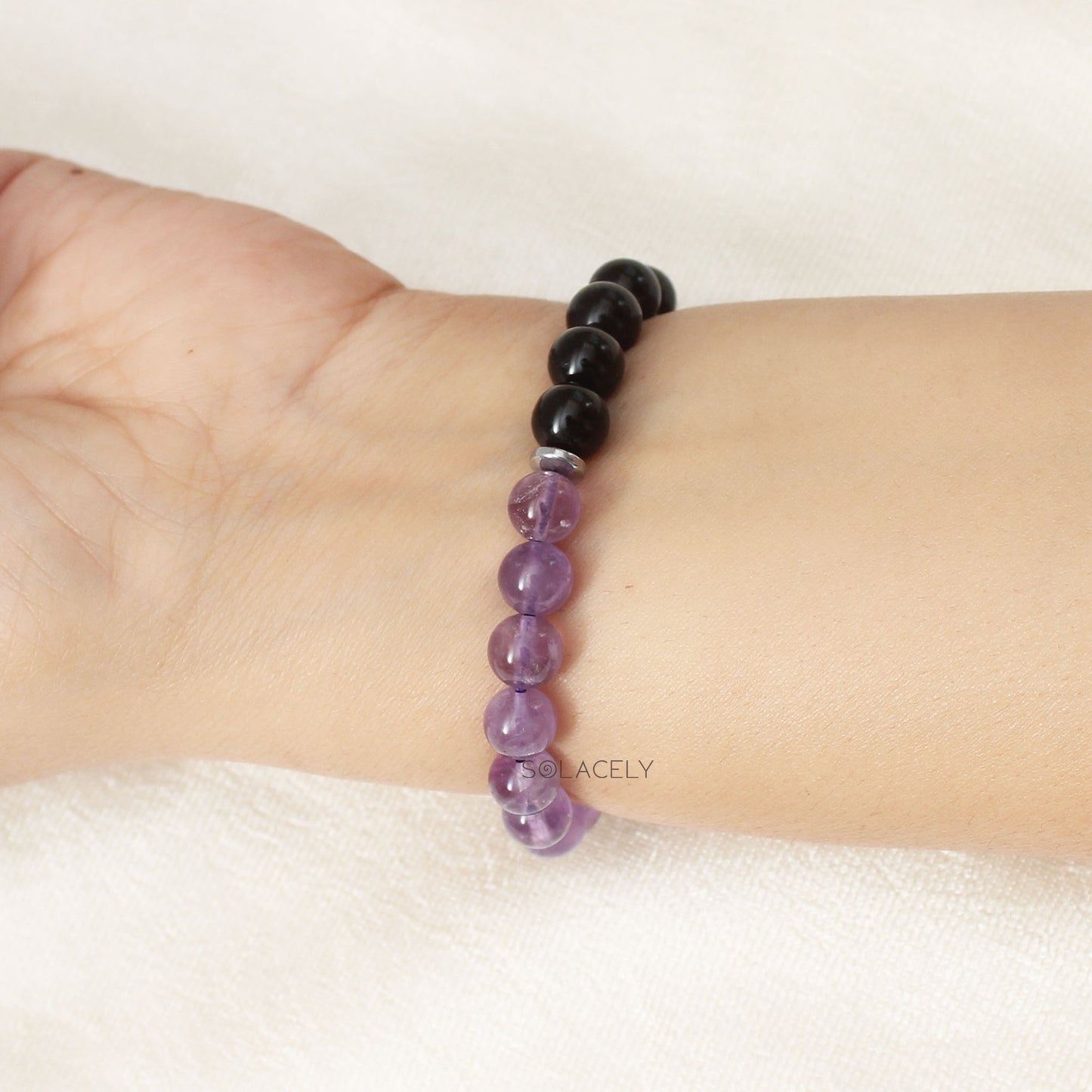 Amethyst and Black Tourmaline - 8mm Beads