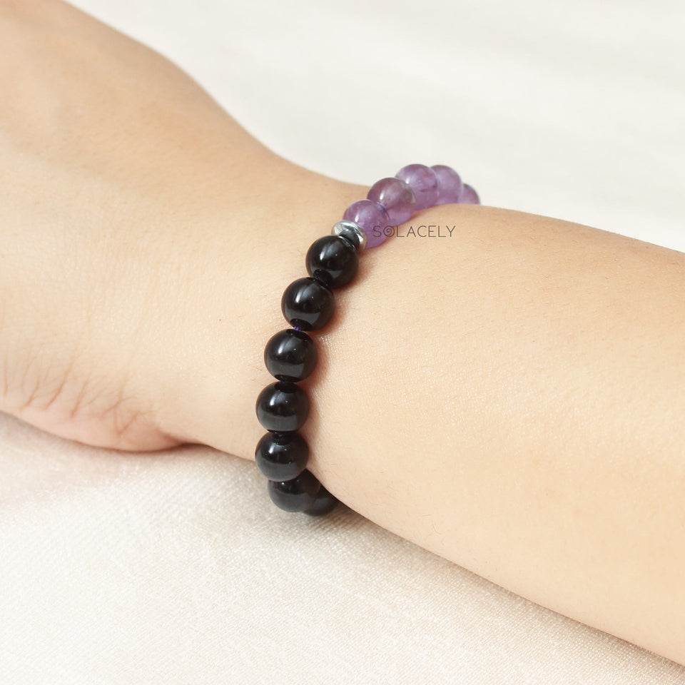 Amethyst and Black Tourmaline - 8mm Beads