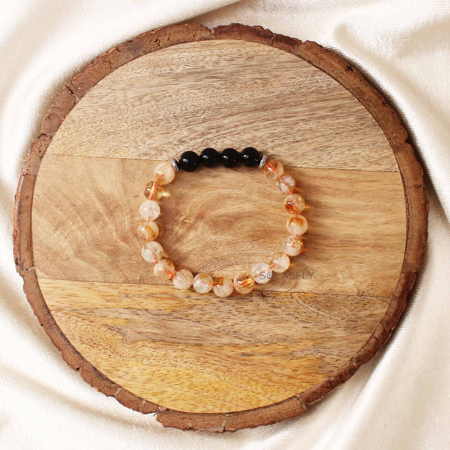 Black Tourmaline and Citrine Bracelet - 8mm beads