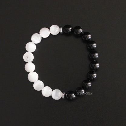 Selenite black tourmaline protection bracelets