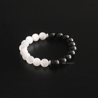 Selenite and black tourmaline bracelet