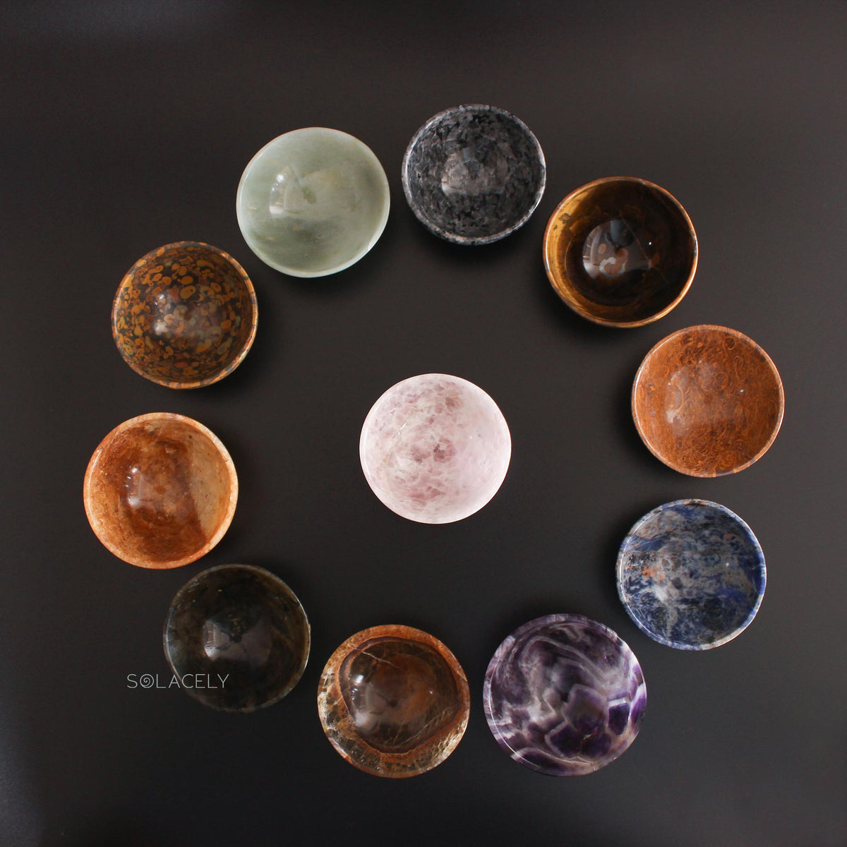 Multi Set of Polished Crystal Energy Bowls