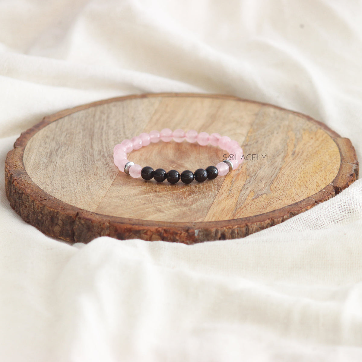 Rose Quartz and Black Tourmaline Couple Bracelet Set