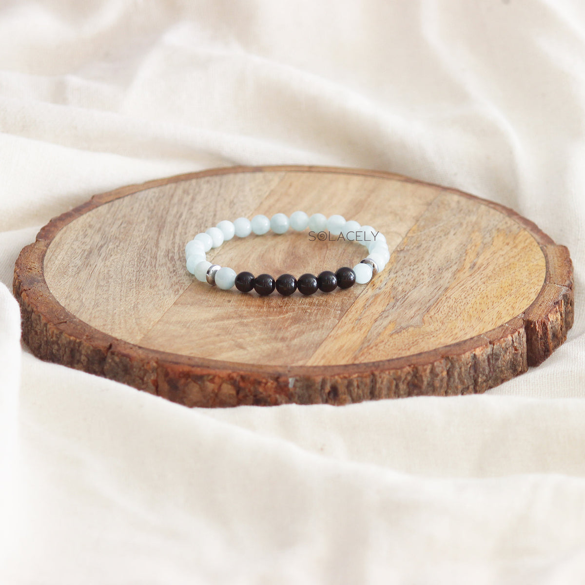 Aquamarine and Black Tourmaline Couple Bracelet Set