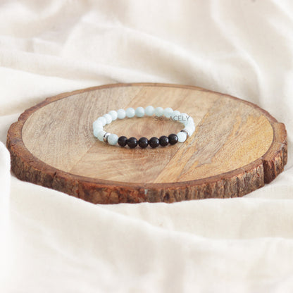 Aquamarine and Black Tourmaline Matching Couple Bracelets - 6mm Beads