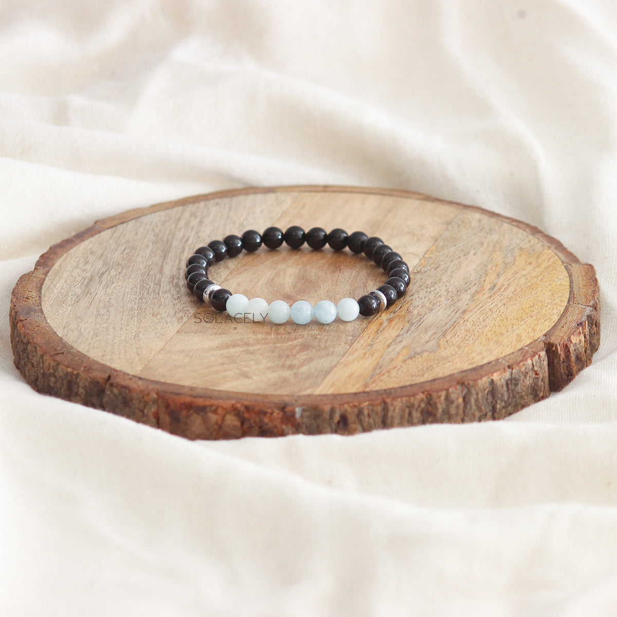Aquamarine and Black Tourmaline Couple Bracelet Set
