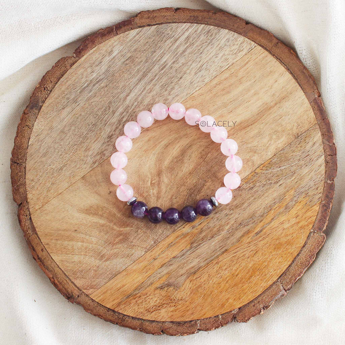 Dainty Rose Quartz and Amethyst bead bracelet – 8mm stone
