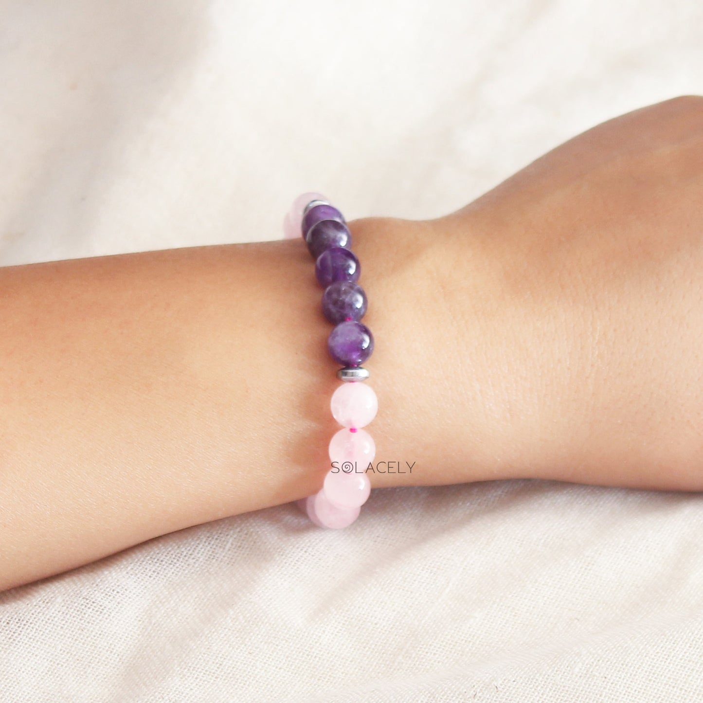 Rose Quartz and Amethyst Bracelet - 8mm Beads