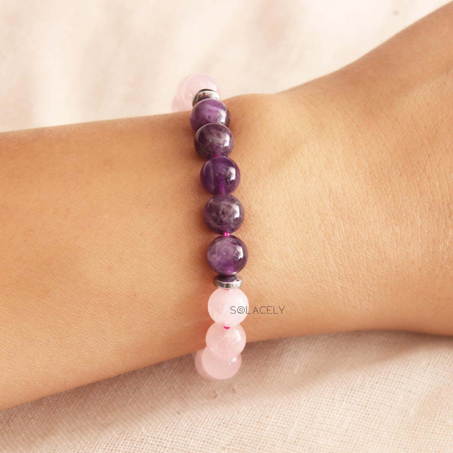 Rose Quartz and Amethyst Bracelet - 8mm Beads