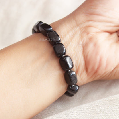 Black Tourmaline Tumble Crystal Bracelet on Wrist