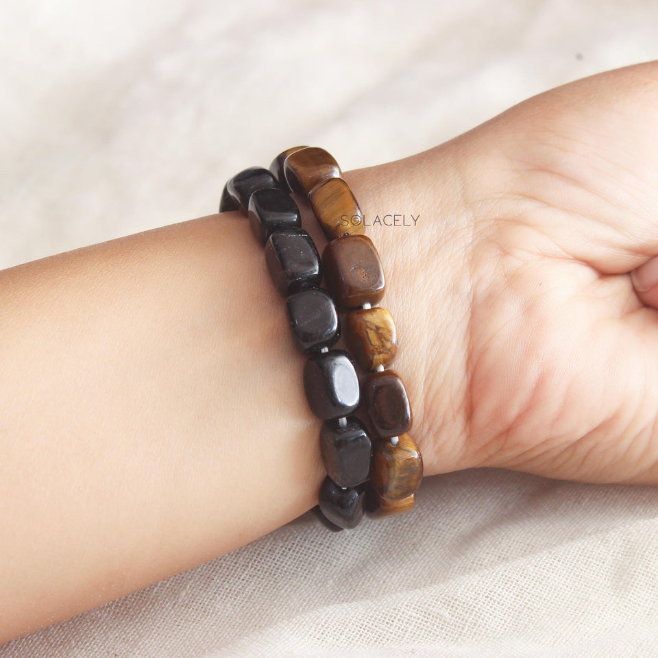 Black Tourmaline and Tiger's Eye Tumble Bracelet Set