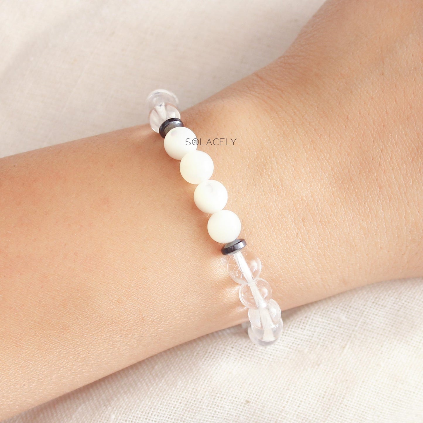 Clear Quartz and Mother of Pearl Bracelet - 8mm Beads