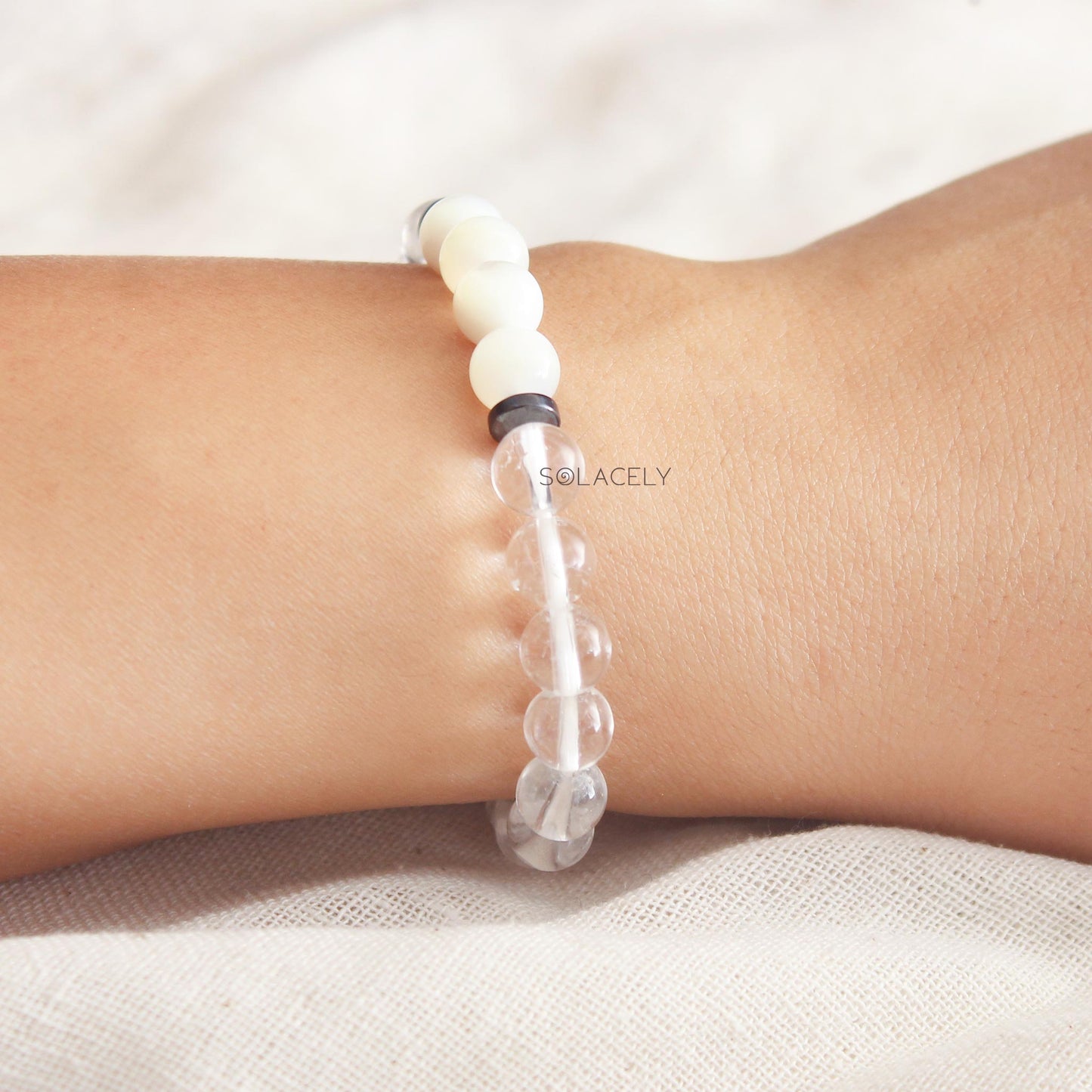 Clear Quartz and Mother of Pearl Bracelet - 8mm Beads