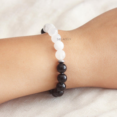 Selenite & Black Tourmaline Healing Bracelet - 8mm Beads