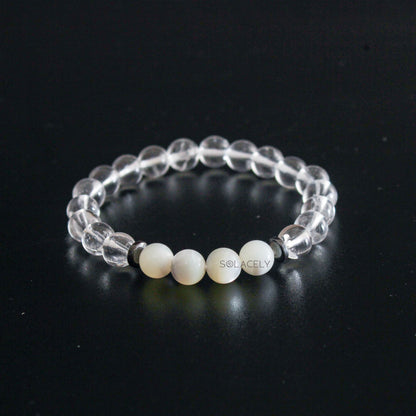 Clear Quartz and Mother of Pearl Bracelet - 8mm Beads
