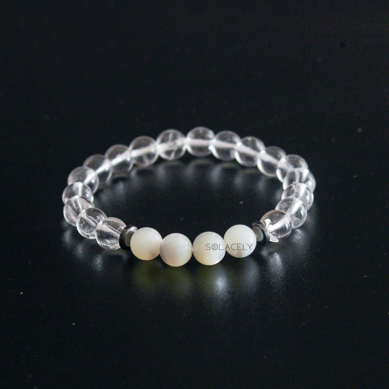 Clear Quartz and Mother of Pearl Bracelet - 8mm Beads